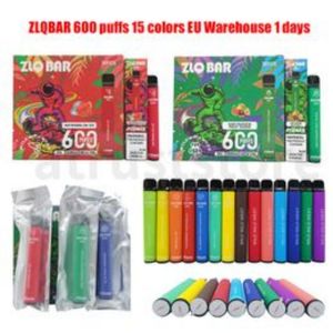 Plus engångsregistret 100% ZLQ BAR 600 2ML 550mAh Mesh Coils E Cigaretter Vape Pen 2% 0% engångsenhet Cigarettelektronik 15 färger i lager