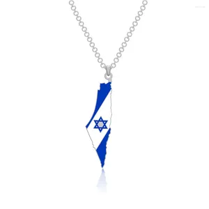 Colares Pingente Eu amo Israel Mapa Bandeira Hexagrama Estrela Estilo Étnico Aço Inoxidável Cidade Colar Homens Mulheres Bênção Presente Cadeia Jóias