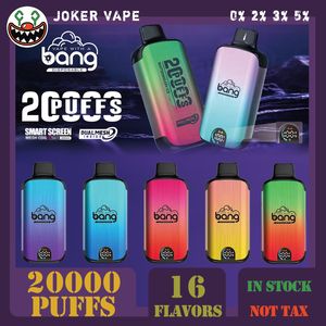 Original Bang 20000 Puff 20k Puff Elektrische Zigarettenanzünder Smart Screen Vape in den USA und mit 28 ml vorinstalliertem Pod 650 mAh batteriebetriebener Vaper 16 Geschmacksrichtungen auf Lager