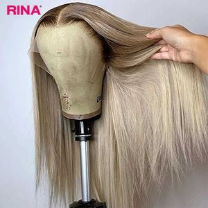 Synthetic Wigs Synthetic Wigs Brown Root Blonde Straight 13X4 13x6 Lace Frontal Human Hair Wigs Transparent Lace 180 Density Ombre Blonde 5x5 Lace Closure Wig 240329