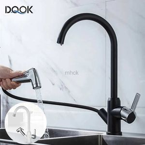 Kitchen Faucets Satin Nickel Kitchen Faucet Flexible Nozzle Pull Out Kitchen Faucet Jet Spraying Deck Black Hot Cold Water Faucets 240319