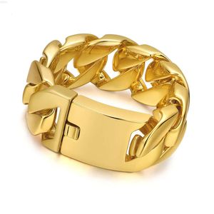 High Quality Big Size 32mm Stainless Steel 18k Gold Plated Huge Heavy Hip Hop Chunky 32mm Cuban Chain Men Bracelet