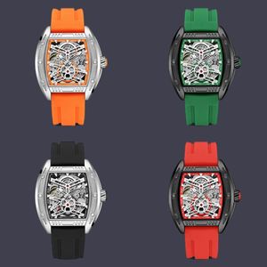 Designer relógios de alta qualidade pulseira de borracha vermelha suave aaa relógio banhado a prata esqueleto relojes 904l aço inoxidável pino fivela relógios quadrados para homens sb060 C4
