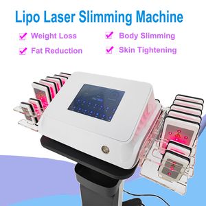 Bärbar lipolasmaskin Fett Burning Diode Laser Slimming Vikt Minska huden åtstramning 650 nm skönhetsutrustning Salong Användning 14 kuddar