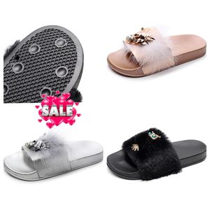 2024 GAI Designer Slippers Pink Grey Women's Summer Heel Sandals Quality Fashion Plush slippers sandals with External soft sole new style chunky EVA fur