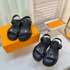 Designer Slippers SUNSET COMFORT Flat Sandals FLAT MULE Slippers Cool Effortlessly Stylish Slides 2 Straps Adjusted Gold Buckle Women Beach Rubber Sole Sandal 3.7 06