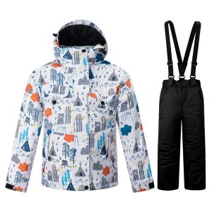 Stiefel neue Ski -Anzüge Jungen und Mädchen Outdoor Sportswear Wärme wasserdichte winddichte Jacken und Hosen Winterkinder Ski -Set Child