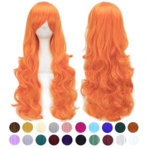 Perucas 30 cores 32 polegadas longas perucas femininas cabelo sintético resistente ao calor laranja ondulado cosplay peruca festa acessórios de cabelo