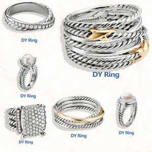 Retro David Cross Pearl European och American Designer Diamond Ring Luxury SMYCKE DY Brand Ring Women's Birthday Present 925 Sterling Silver Two Tone