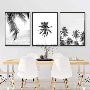 Toalettklistermärken Tropisk palmbladkonstduksaffischer med tryck Tropisk fläckträdfotografering Målning Black White Picture Wall Decorations For Home 240319