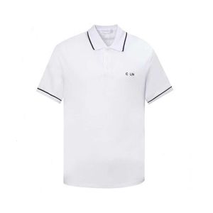 Camisa polo bordada com letra CL Home de alta versão para casais, camiseta elegante e folgada com mangas curtas