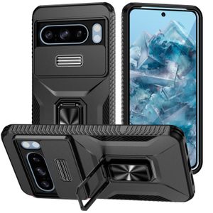 Militärkvalitetschockproof Hybrid Dual Layer Case för Google Pixel 8 Pro 8A 7A 7, 360 ﾰ Magnet Ring Kickstand med Slide Camera Protection Cover