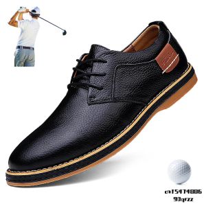 Skor stor storlek 3848 äkta läder golfskor trendiga mäns utomhus golfövning sneakers läder manliga fritidskor