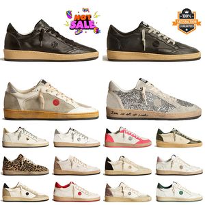 Kvinnor Mens Fashion Designer Ball Star Casual Shoes Luxury Leopard Pony Suede Leather Silver Handgjorda Flat Sports Trainers Metallic Vintage Platform Sneakers