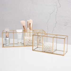 2024 Transparent Glass Makeup Brush Storage Box Gold Cosmetics Container Ring Pencil Lipstick Holder Make Up Brushes Organizer för Makeup