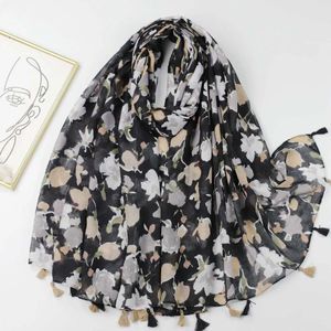 Schals 2024 Mode Ombre Blumendruck Quaste Schal Schals Lange Rose Muster Hijab Wrap Foulard