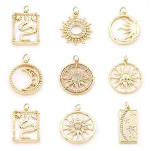 Charms 1 PCs Copper Galaxy Sun Moon Snake Shell Gold Color Pendants For DIY Making Necklace Bracelets Jewelry Findings