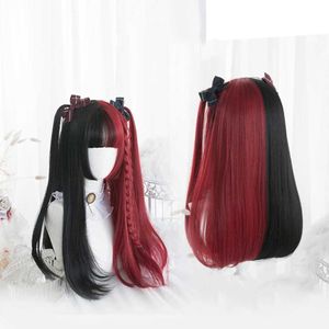 Synthetische Perücken Cosplay Perücken SHANGKE Synthetische Rot Schwarz Blond Weiß Lolita Perücken Für Frauen Lange Gerade Perücke Mit Pony Genshin Impact Cosplay Perücke 240329