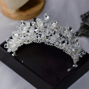 Baroque Oversize Crysatl Wedding Tiara Headbands Brides Hairbands Evening Hair Jewelry Bridal Accessory 240305