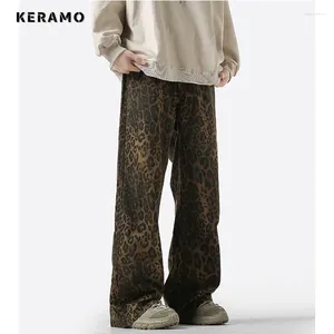 Damen Jeans American Retro High Waist Straight Leopard Print Hip-Hop Hose Casual Y2K Grunge Streetwear Denim Hose