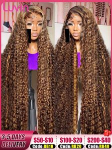 40 Zoll 13x6 Curly Highlight Ombre Guluess HD Lace Front Human Hair Wig 4/27 Colored Deep Wave 13x4 Lace Frontal Perücken im Angebot