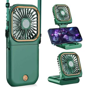 Electric Fans Portable Handheld Personal Necklace Foldable Fan Mini Silent USB Fan Rechargeable Phone Holder 3000mAh Power Bank Fans 240319