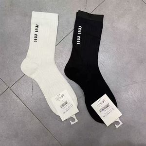 Black Ivory Striped Socks with Letter Women Girl Letter Cotton Breathable Socks