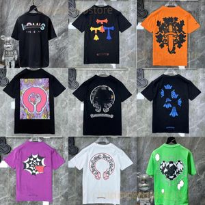 Erkekler Tasarımcı T Shirt Kalp Gömlek 2024 Yeni Krom Gömlek Hip Hop 100 Pamuklu Tişört Kadınlar için Kalp T-Shirt Vintage Yıkanmış Siyah Tshirt Harajuku Tee Kalitesi
