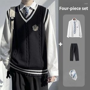 Männer Casual Shirts 2024 Akademischen Stil Anzug Japanischen JK/DK Lose V-ausschnitt Gestrickte Pullover Weste Mantel Und frauen Pullover Klasse Kleidung Flut