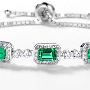 2024S New Sier Cultivated Emerald Women S Diamond Inlaid Light And Small Group Handicraft Style Bracelet Bracelet ier mall tyle