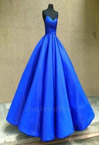 Royal Blue Spaghetti Quinceanera klänningar Backless golvlängd Girl