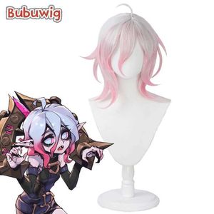 Perucas sintéticas Bubuwig Cabelo Sintético Briar Cosplay Perucas Jogo LOL Briar 40cm Mulheres Médio Longo Reto Branco Misto Rosa Peruca Resistente ao Calor 240328 240327