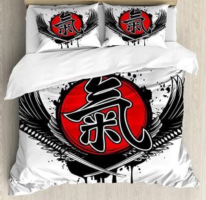 Conjuntos de cama Japonês 3 Pçs / Conjunto Cruzado Espadas Samurai Asas com Capa de Edredão Antigo Cama Quilt Fronha Consolador