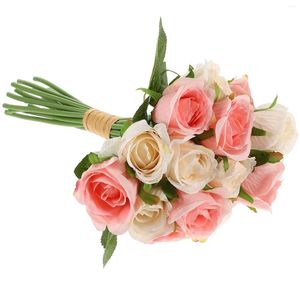 Decorative Flowers 18 Pcs Plant Decor Artificial Rose Fake Floral Ornament Pink Roses Bouquet Small Office