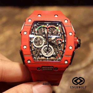 Luxury Mens Mechanics Watches Richa Wristwatch Wine Barrel Watch Mill R RM50-03 Series 2824 Automatic Machinery Red Carbon Fiber Tape Man