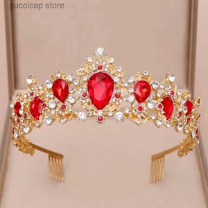 Tiaras AiliBride tiara Rainha Coroa Nupcial Cabelo Jóias Cristal Vermelho Strass Tiaras e Coroas Para Casamento Nupcial Acessórios de Cabelo Y240319