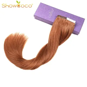 Extensions ShowCoco Tape in Human Hair Extensions 100% Remy Hair Invisible Double Sided Blue Tape Dark Colors for Thin Hair 20pcs/12"24"