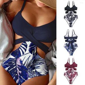 Roupa de banho feminina Monokini de decote em V para folhas de banho suave para mulheres para mulheres sem costas com uma peça de praia esbelta de volta