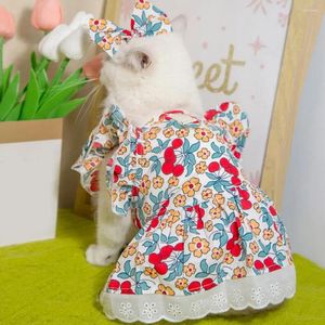 Hundkläder Bow Decoration Pet Costume Flower Print Dress Princess Set With SemeVes Headgear Cat Summer For Furry