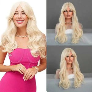 Syntetiska peruker cosplay peruk blondin vågig 24 lång hår peruk - blond docka barber peruk med raka lugg lämplig för halloween och julfest 240328 240327