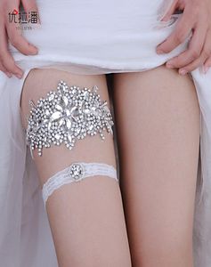 Handgjorda diamant brud strumpor accessoarer ben sexig vit spets kant prinsessan stil lår ringar damer ringband bröllop tillbehör 6620028