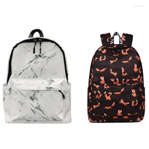 School Bags Cute Animal Printing Backpack Black With Net Red Marble Pattern White