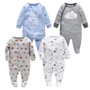 Urodziły się Baby Boys Girls Sleepers Pajamas Babies Jumps 2 PCSLOT Niemowlę długiego rękawu 0 3 6 9 12 miesięcy Ubrania 240313