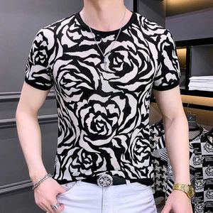 Herr t-shirts sommar topp blommor mönster män kort ärm harjuku sociala klubb kläder designer fashionabla tshirt för män tee shirt homme j240319