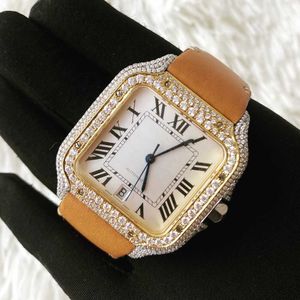 فرقة جلدية 40 ملم تمثال نصفي أسفل نغمة إطار المثلج VVS Moissanite Diamond Watch Men