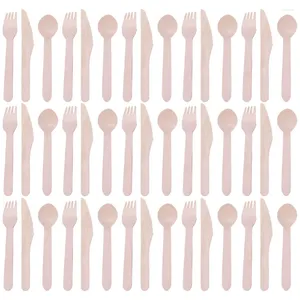 Disposable Flatware 1 Set Of Party Cutlery Forks Spoon Serving Kit Wooden Tableware