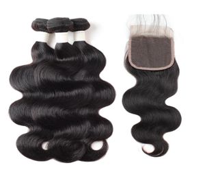 Ishow 9A Body Deep Straight Water Wave Human Hair Bundles with Lace Closure 828 inch Remy Extensions Weft for Women All Ages Natu2012840
