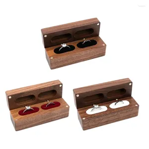 Jewelry Pouches Wedding Ring Box Walnut Pair Storage Packaging Gift Rectangle-shaped Wooden Ear Earrings