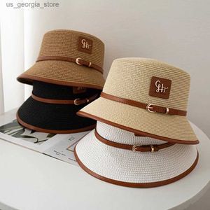 Breda randen hattar hink hattar sol hatt kvinnor sommar platt topp strat brittisk stil liten botten hatt vävd kort brun solskydd botten hatt y240319