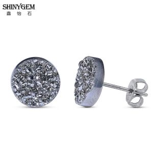Серьги Shinygem Small Charm 610 мм круглая форма AAA Натуральная кристаллическая куриная серьга шпильки 925 Geode Gem Gem Gem Stone для женской девушки